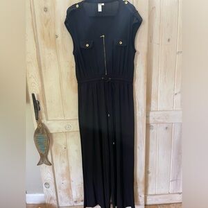 Emma & Michele Black Jumpsuit Gold Accents XLarge Stretch Fabric